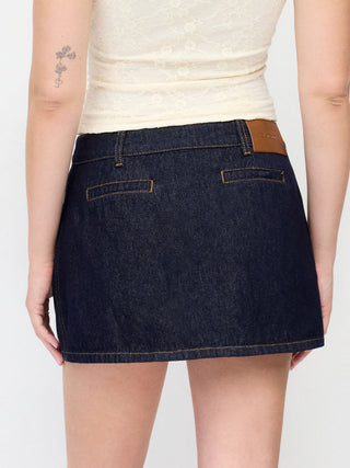 Denim Low Rise Washed Metal Detail A-line Mini Skort