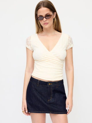 Denim Low Rise Washed Metal Detail A-line Mini Skort