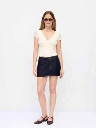 Denim Low Rise Washed Metal Detail A-line Mini Skort