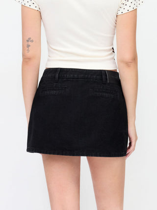 Denim Low Rise Washed Metal Detail A-line Mini Skort