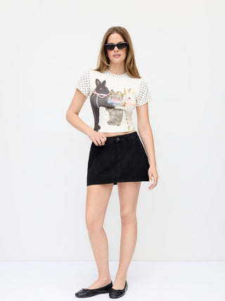 Denim Low Rise Washed Metal Detail A-line Mini Skort