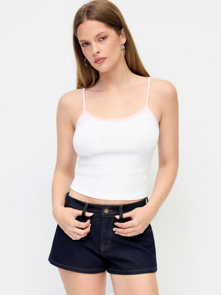 Denim Mid Rise Washed Metal Detail Riding Shorts