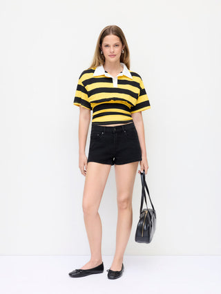 Denim Mid Rise Washed Metal Detail Riding Shorts