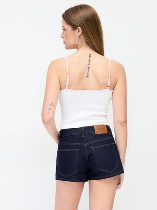 Denim Mid Rise Washed Metal Detail Riding Shorts