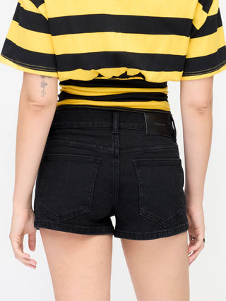 Denim Mid Rise Washed Metal Detail Riding Shorts