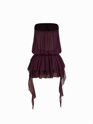 Chiffon Strapless Asymmetrical Layered Mini Dress