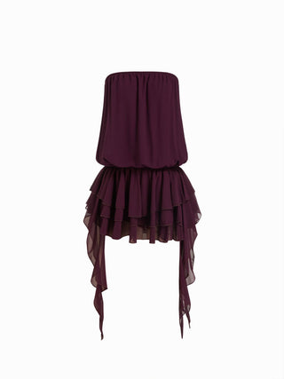 Chiffon Strapless Asymmetrical Layered Mini Dress