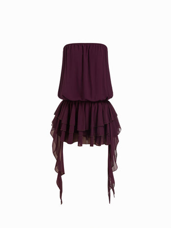 Chiffon Strapless Asymmetrical Layered Mini Dress