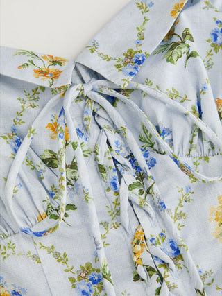 Cotton-blend Sculptural Ditsy Floral Halter Neckline Knotted A-line Maxi Dress