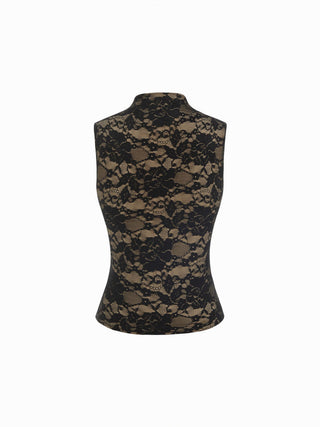 Lace Floral Stand Collar Tank Top
