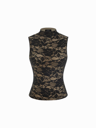 Lace Floral Stand Collar Tank Top