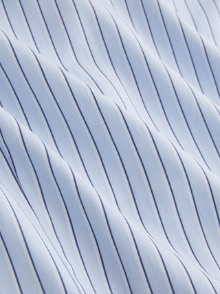 Striped Stand Collar Puff Sleeve Toggle Button Peplum Hem Blouse