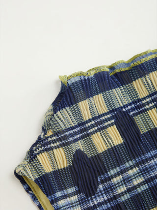 High Neck Plaid Texture Lettuce Trim Tank Top
