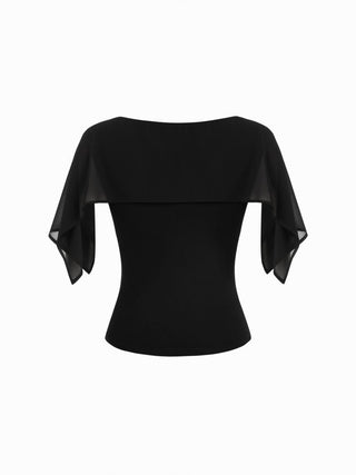 Boat Neck Draped Overlay Short Sleeve Top