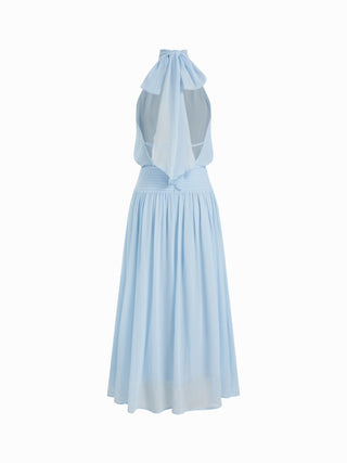 Chiffon Halter Neckline Backless A-Lined Maxi Dress