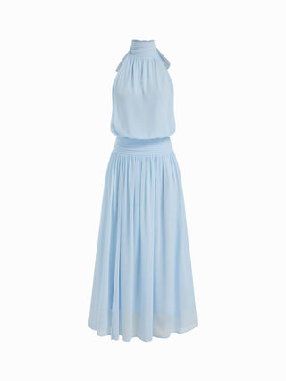Chiffon Halter Neckline Backless A-Lined Maxi Dress