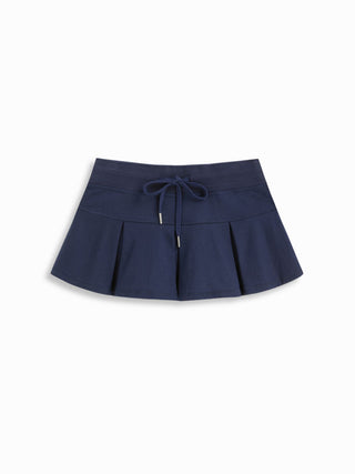 Cotton-blend Terry Low Rise Drawstring Pleated Mini Skirt