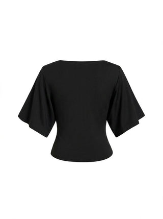 Modal-blend Boat Neck Short Sleeve Cut Out Ruched Top
