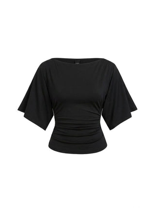 Modal-blend Boat Neck Short Sleeve Cut Out Ruched Top