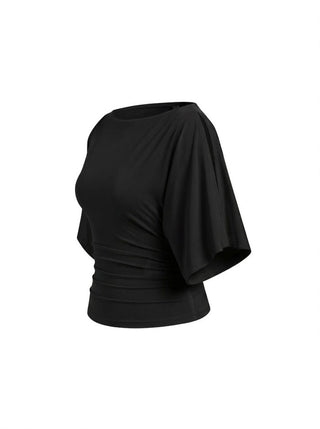 Modal-blend Boat Neck Short Sleeve Cut Out Ruched Top