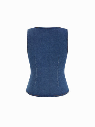 Denim Square Neck Metal Detail Tank Top
