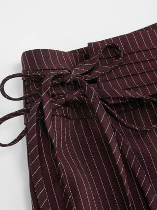 Low Rise Striped Tie Side Ruched Straight Leg Trousers