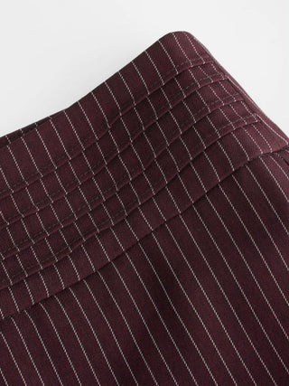 Low Rise Striped Tie Side Ruched Straight Leg Trousers