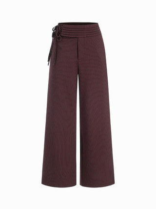Low Rise Striped Tie Side Ruched Straight Leg Trousers