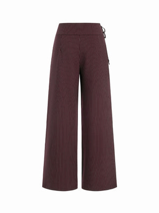 Low Rise Striped Tie Side Ruched Straight Leg Trousers