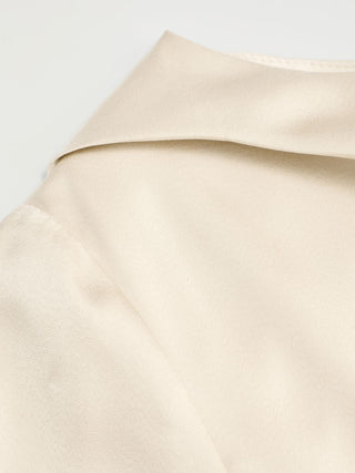 Satin Boat Neck Pleated Asymmetrical Sleeve Maxi Dress