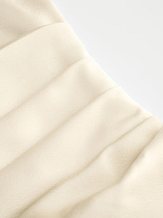 Satin Boat Neck Pleated Asymmetrical Sleeve Maxi Dress