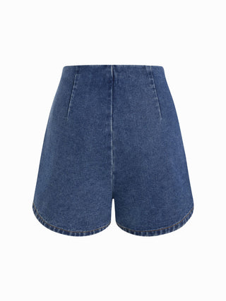 Denim Mid Waist Split Mini Skort