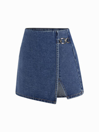 Denim Mid Waist Split Mini Skort