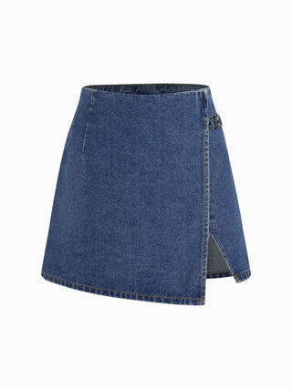 Denim Mid Waist Split Mini Skort