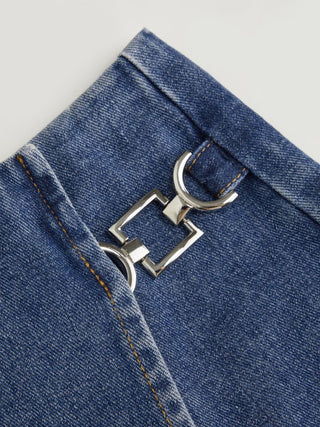 Denim Mid Waist Split Mini Skort
