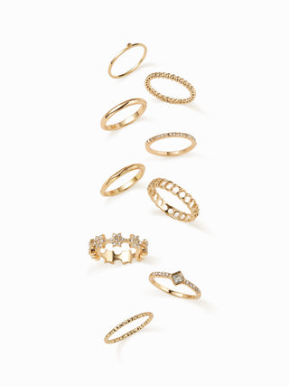 9PCS RHINESTONE & TEXTURED RING SET