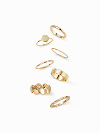 7PCS RHINESTONE & TEXTURED RING SET