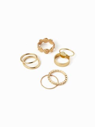 7PCS RHINESTONE & TEXTURED RING SET