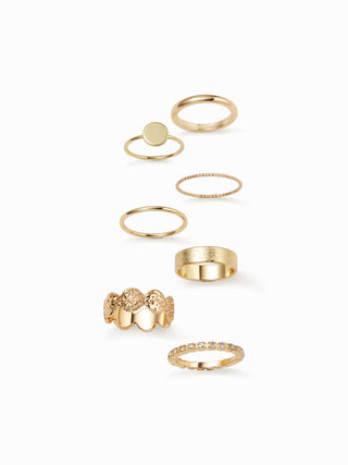 7PCS RHINESTONE & TEXTURED RING SET