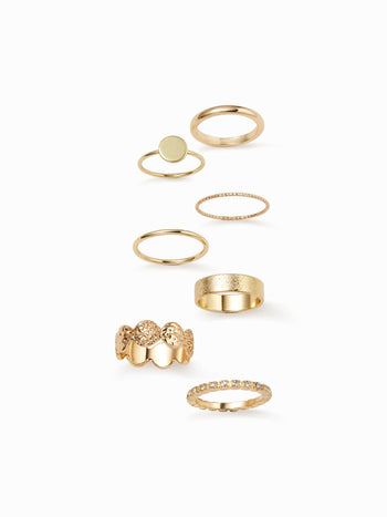 7PCS RHINESTONE & TEXTURED RING SET