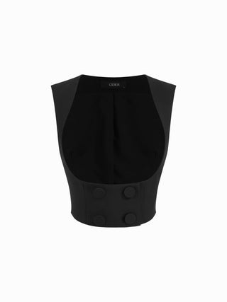 Scoop Neck Double Breasted Crop Blazer Vest