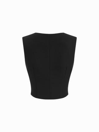 Scoop Neck Double Breasted Crop Blazer Vest