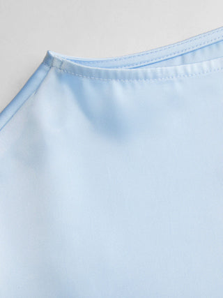 Satin Asymmetrical Neck Short Sleeve Cape Blouse