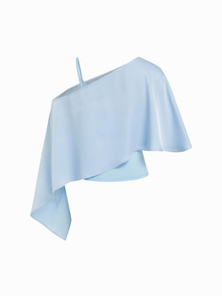 Satin Asymmetrical Neck Short Sleeve Cape Blouse