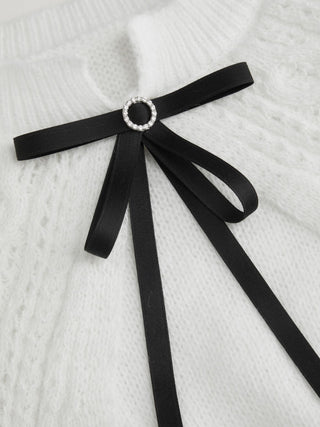 Knit Pointelle Bowknot Cape Detail Short Sleeve Top