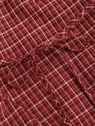 Cotton Plaid Halter Neckline Cut Out Bowknot Flared Mini Dress