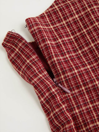 Cotton Plaid Halter Neckline Cut Out Bowknot Flared Mini Dress