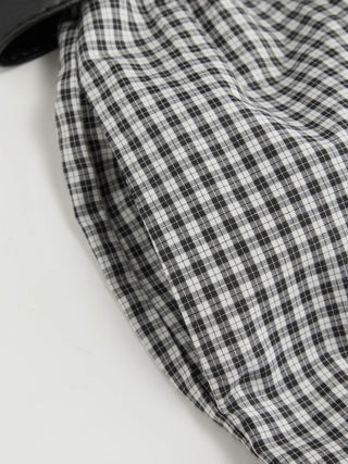 Cotton-blend Gingham High Neck Colorblock Mid Rise Wide Leg Jumpsuit With Belt