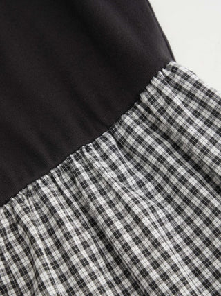 Cotton-blend Gingham High Neck Colorblock Mid Rise Wide Leg Jumpsuit With Belt
