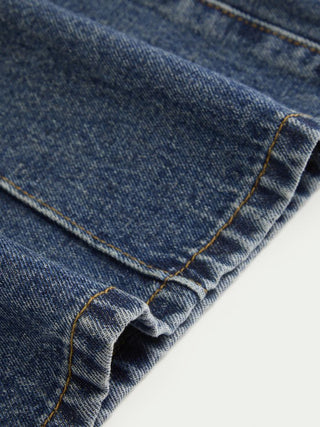 Washed Denim Low Rise Metal Detail Wide Leg Capri Jeans